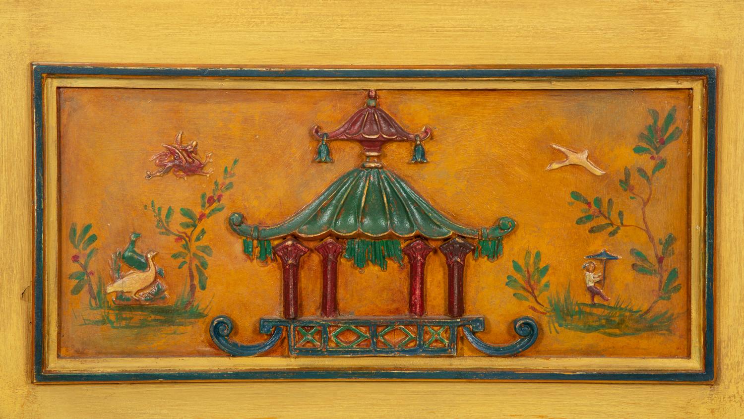A Chinoiserie-Decorated Carved and Polychrome Painted Chimneypiece