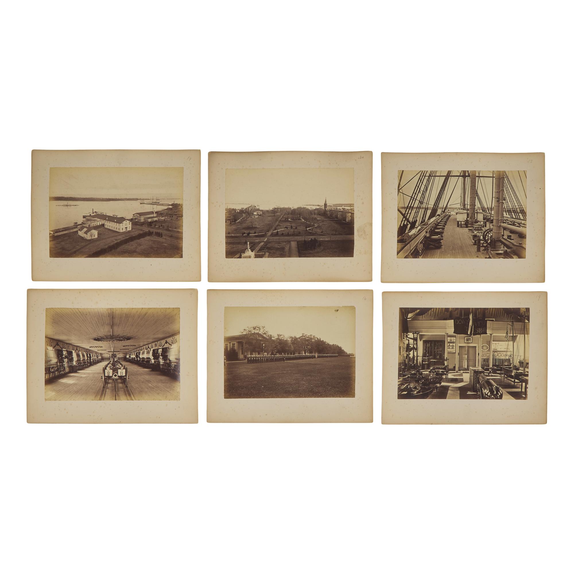 [Early Photography] Group of 39 photographs with Naval interest, including views of the Naval Academy and USS Massachusetts