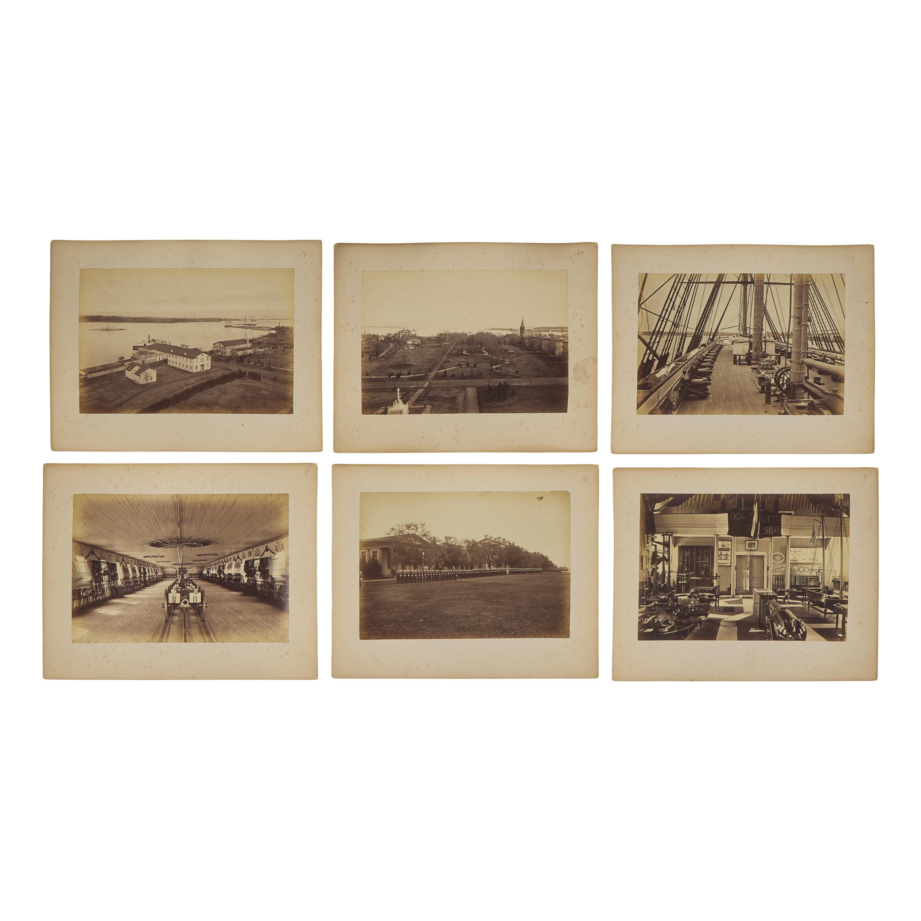 [Early Photography] Group of 39 photographs with Naval interest, including views of the Naval Academy and USS Massachusetts