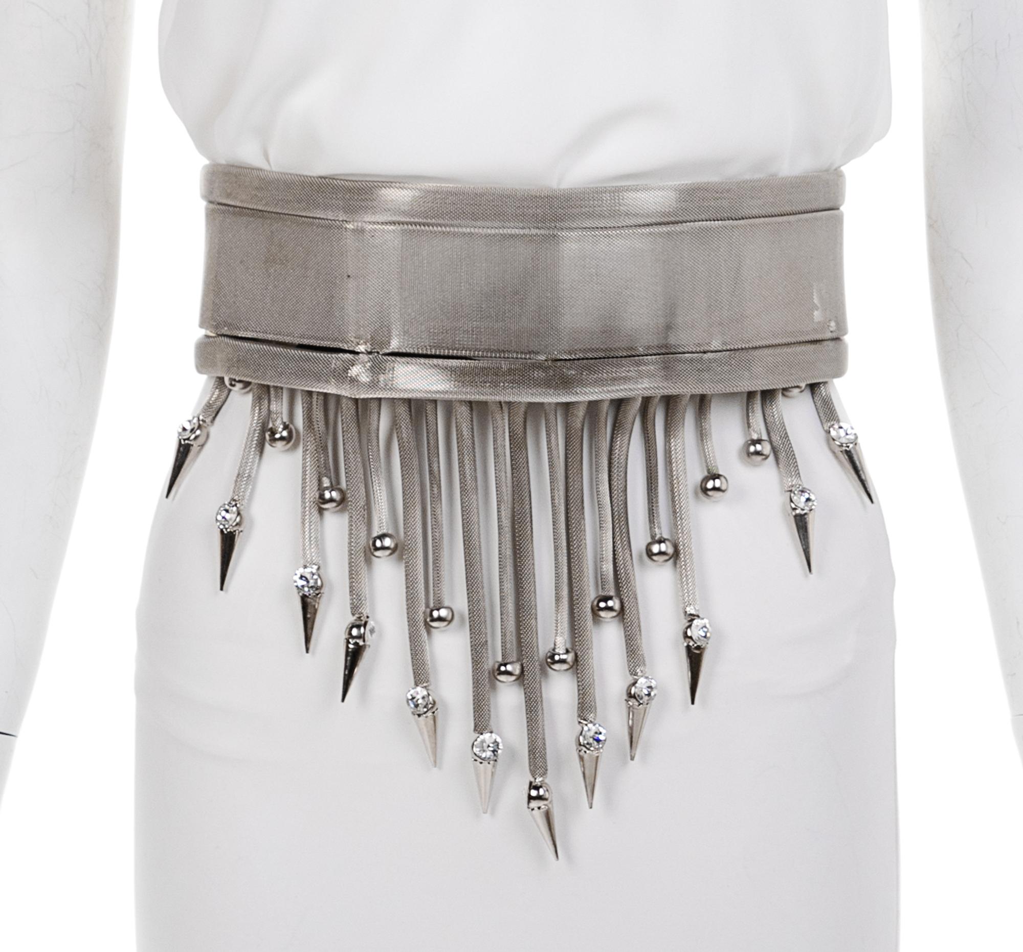 Versace Silvertone Mesh Belt with Fringe, 1990s