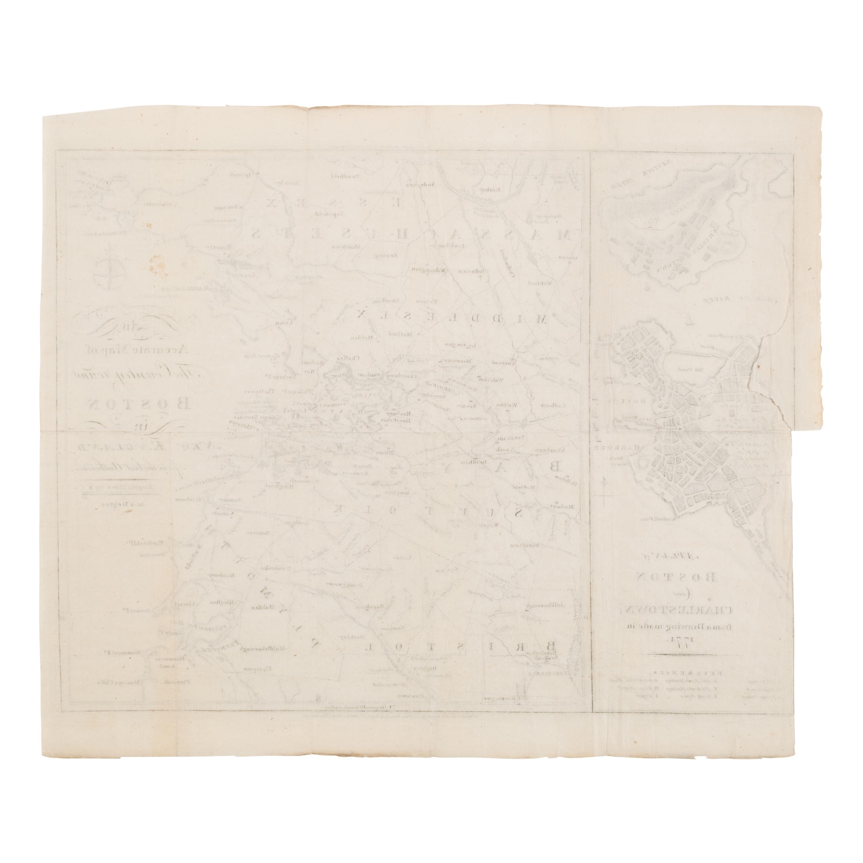 [Map]. An Accurate Map of the Country round Boston in New England from the Best Authorities [on sheet with] A Plan of Boston and Charlestown from a Drawing Made in 1771 . Boston: A. Hamilton, 1776.
