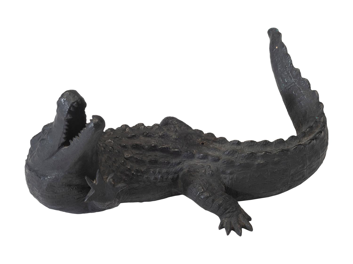 A Japanese Meiji Bronze Tiger and Alligator Sculptural Group