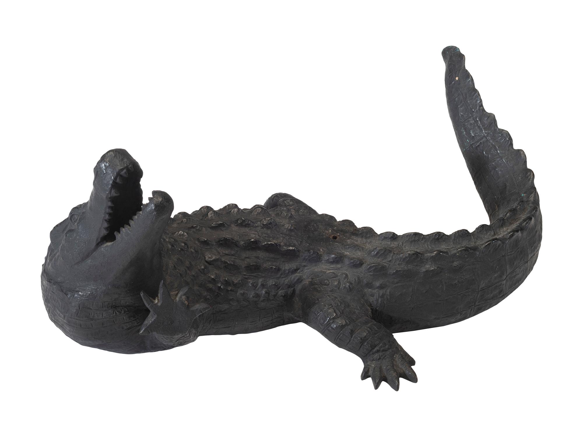 A Japanese Meiji Bronze Tiger and Alligator Sculptural Group