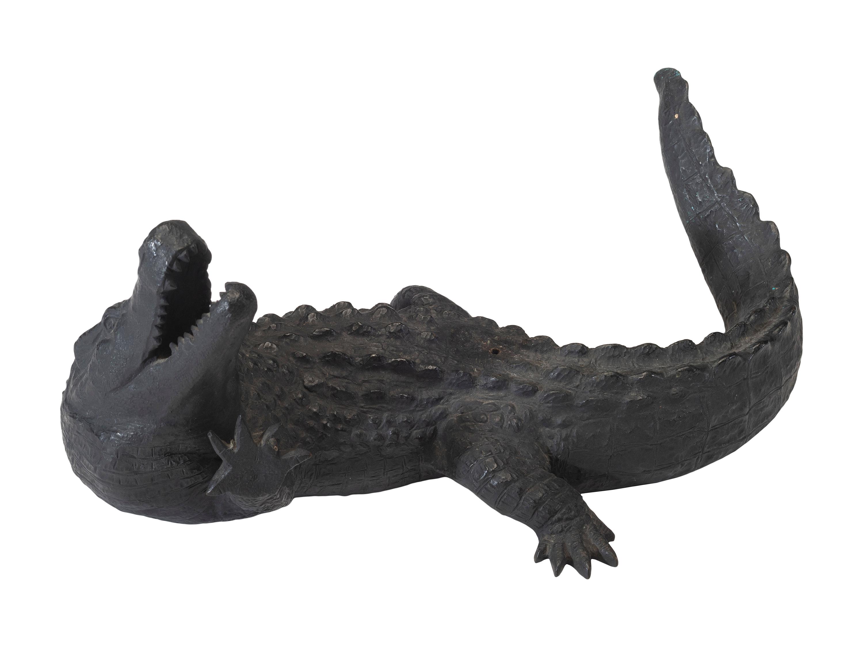 A Japanese Meiji Bronze Tiger and Alligator Sculptural Group