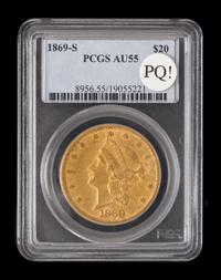A United States 1869-S Liberty Head $20 Gold Coin