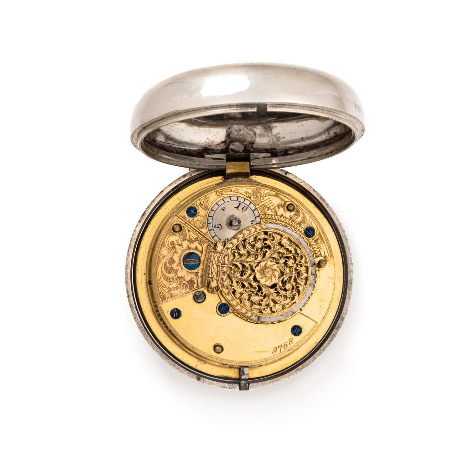 STERLING SILVER CALENDAR OPEN FACE POCKET WATCH