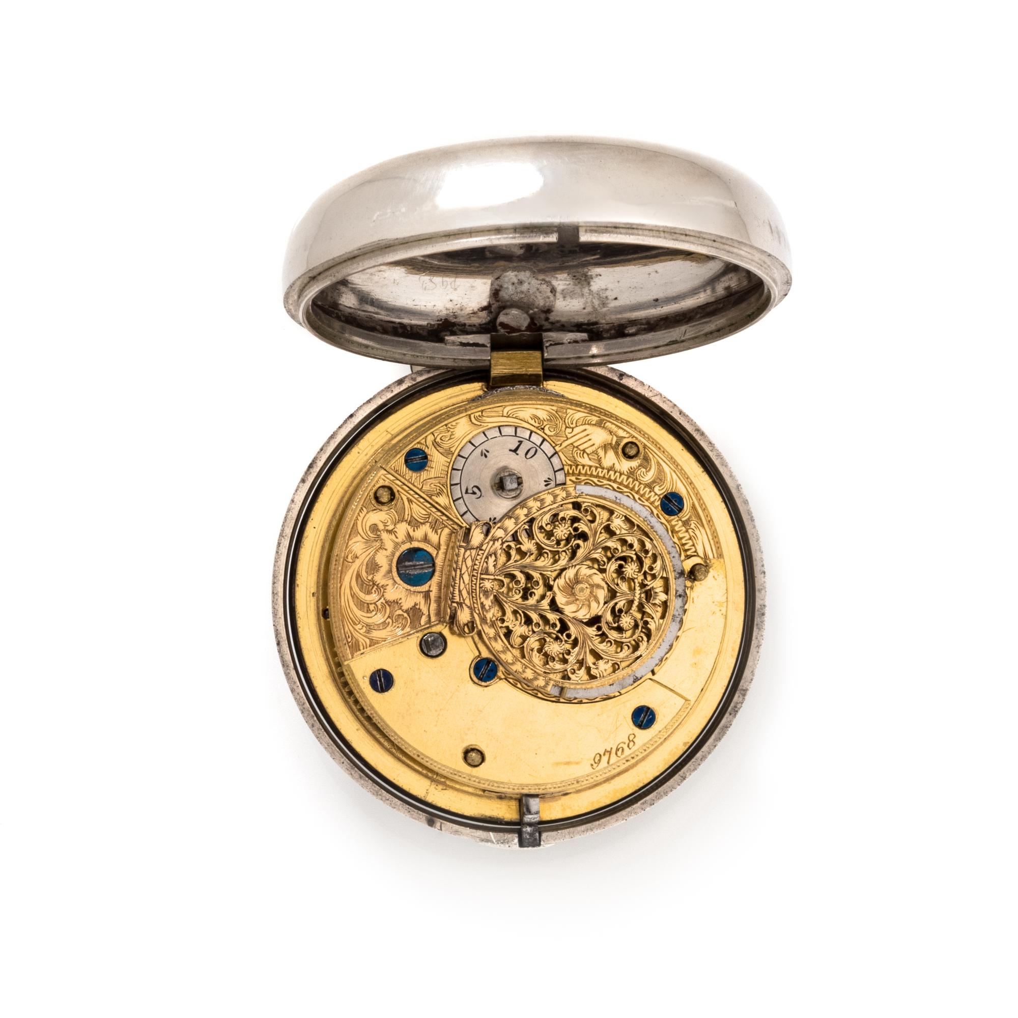 STERLING SILVER CALENDAR OPEN FACE POCKET WATCH