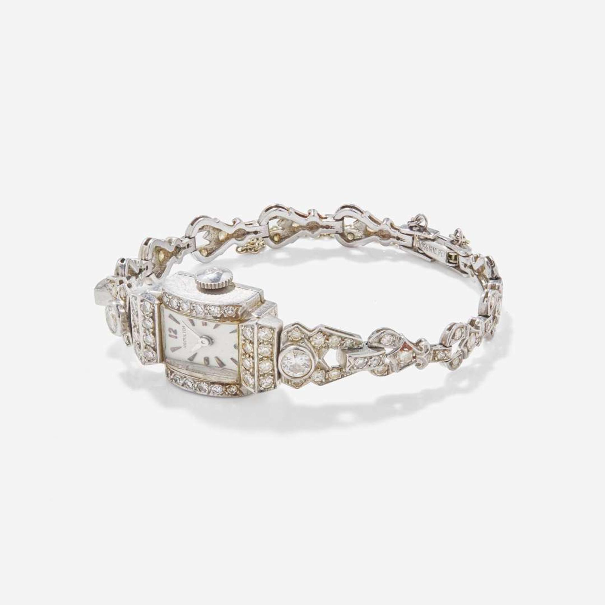 A Ladies Platinum and Diamond Art Deco Hamilton Bracelet Watch