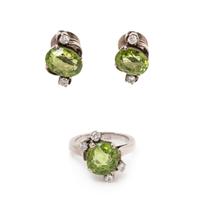 A Silver, Peridot and Diamond Demi-Parure, 6.20 dwts.