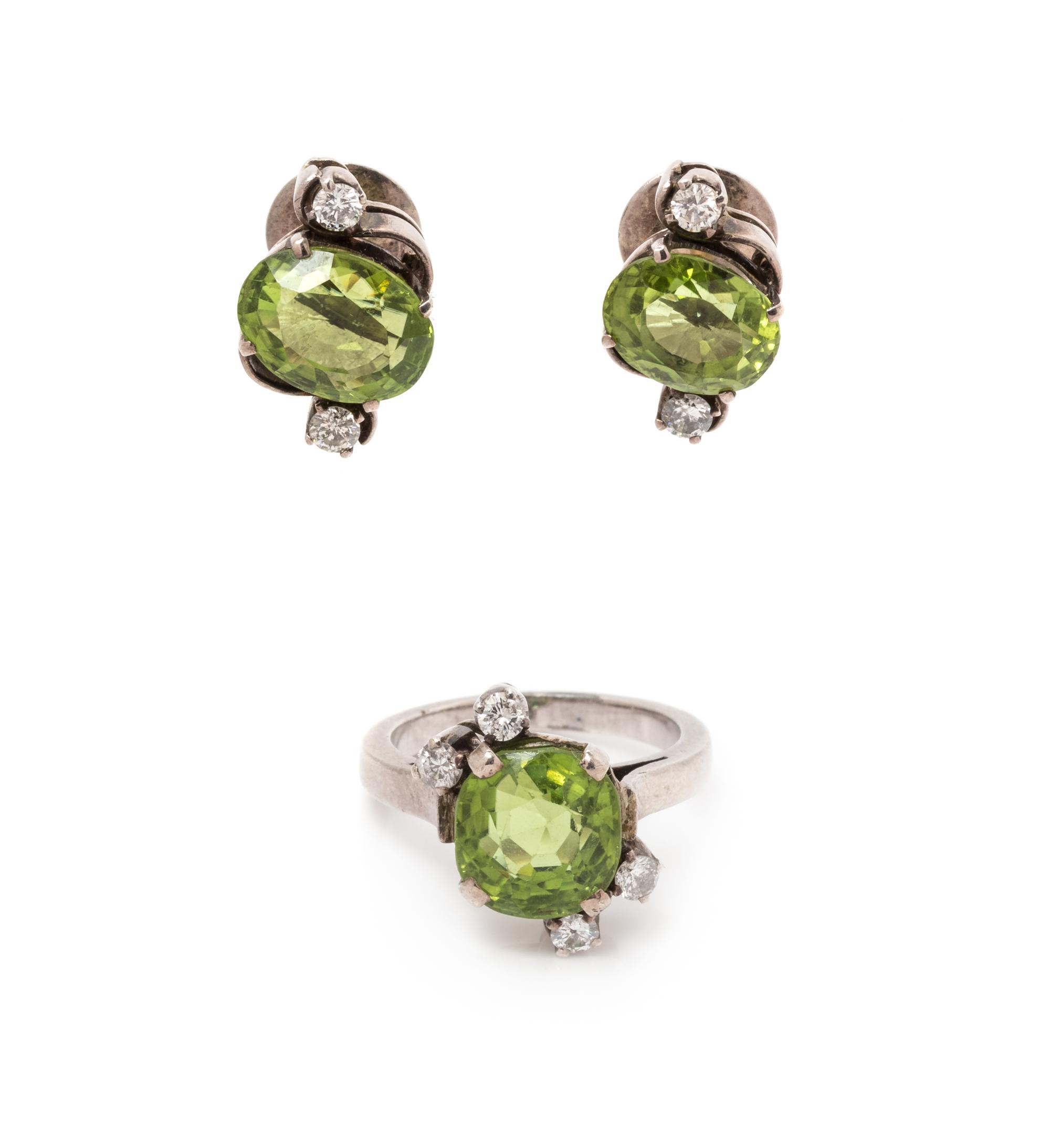 A Silver, Peridot and Diamond Demi-Parure, 6.20 dwts.