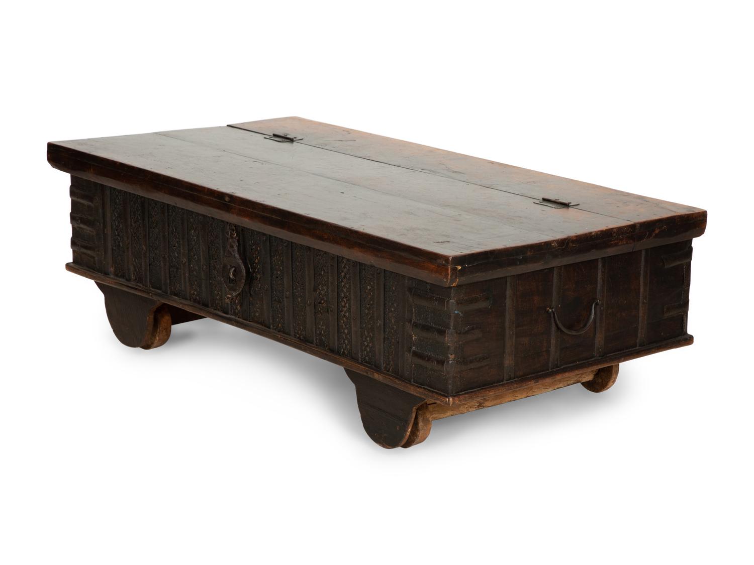 An Indian Iron Mounted Hinged Top Low Table