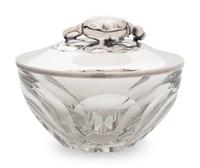 A Georg Jensen Silver Mounted Blossom Pattern Glass Jam Jar