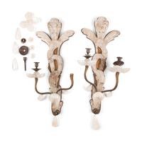A Pair of French Rock Crystal and Gilt Bronze Two-Light Sconces