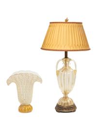 An Italian Glass Urn Mounted as a Table Lamp