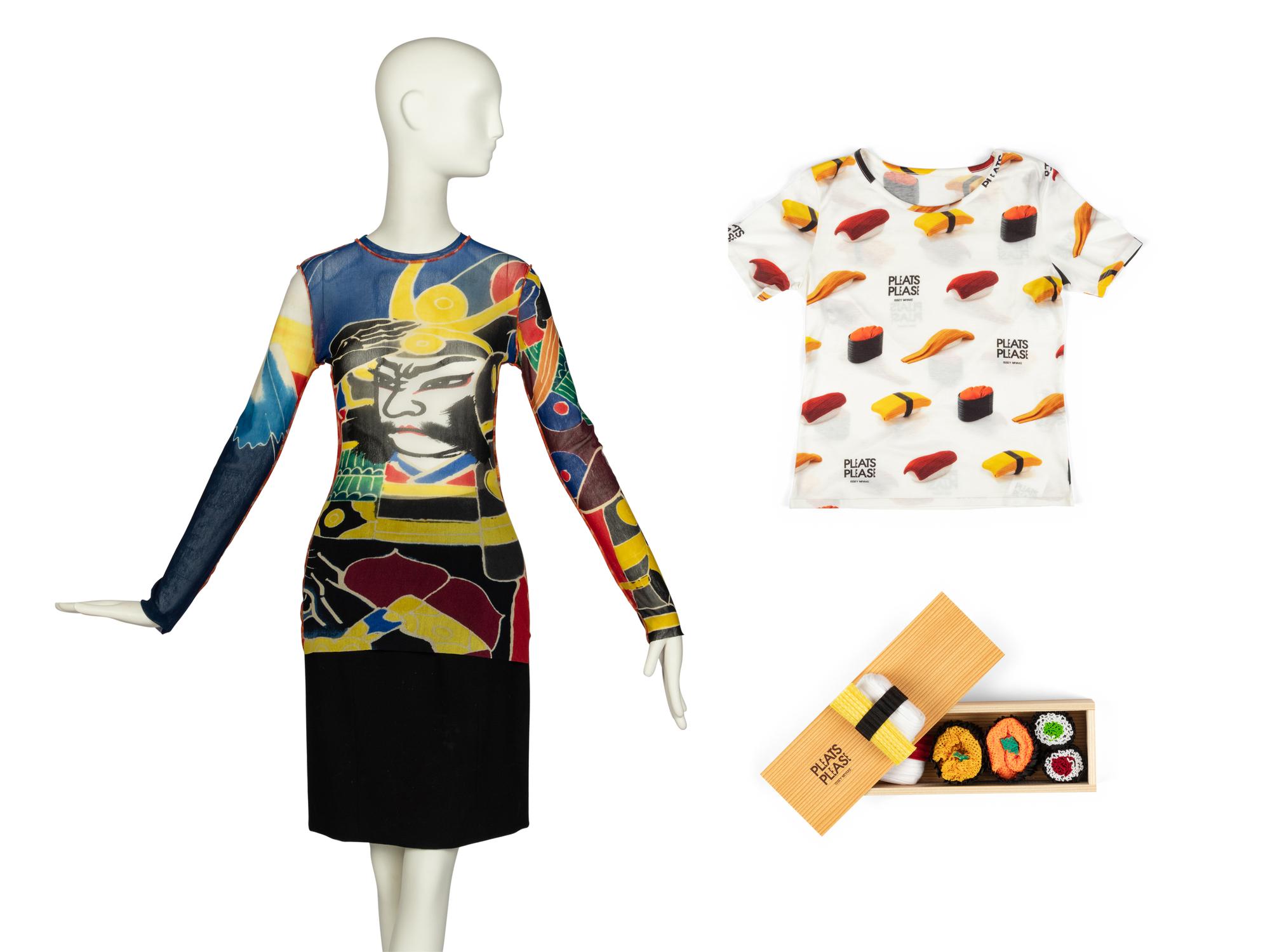 Jean Paul Gaultier, Maille Top With Samurai Imagery and Issey Miyake Pleats Please "Sushi" T-Shirt & "Sushi" Travel Kit, F/W 2009