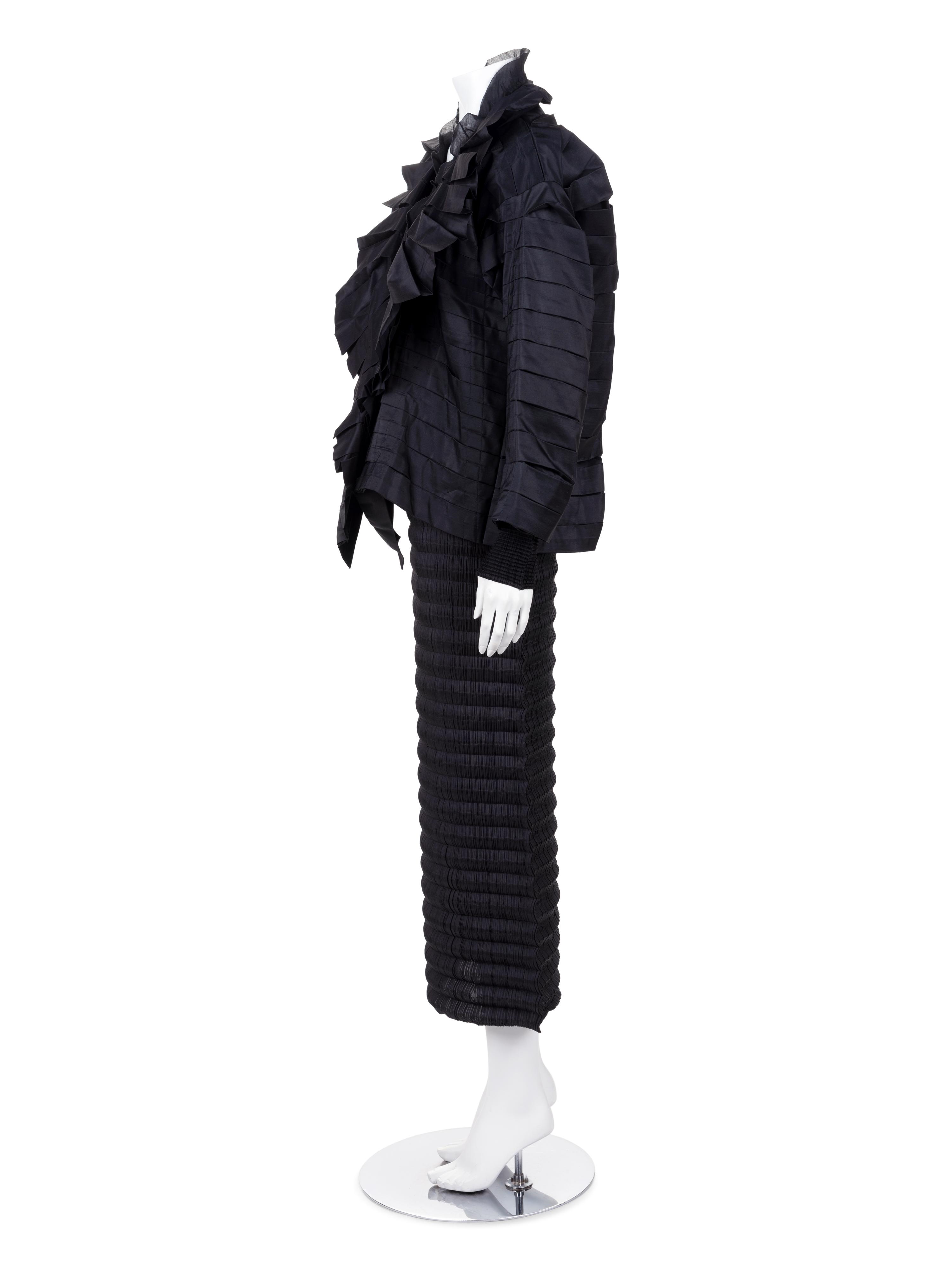 Three Issey Miyake Pleated Items: One Jacket, One Top, and One Skirt