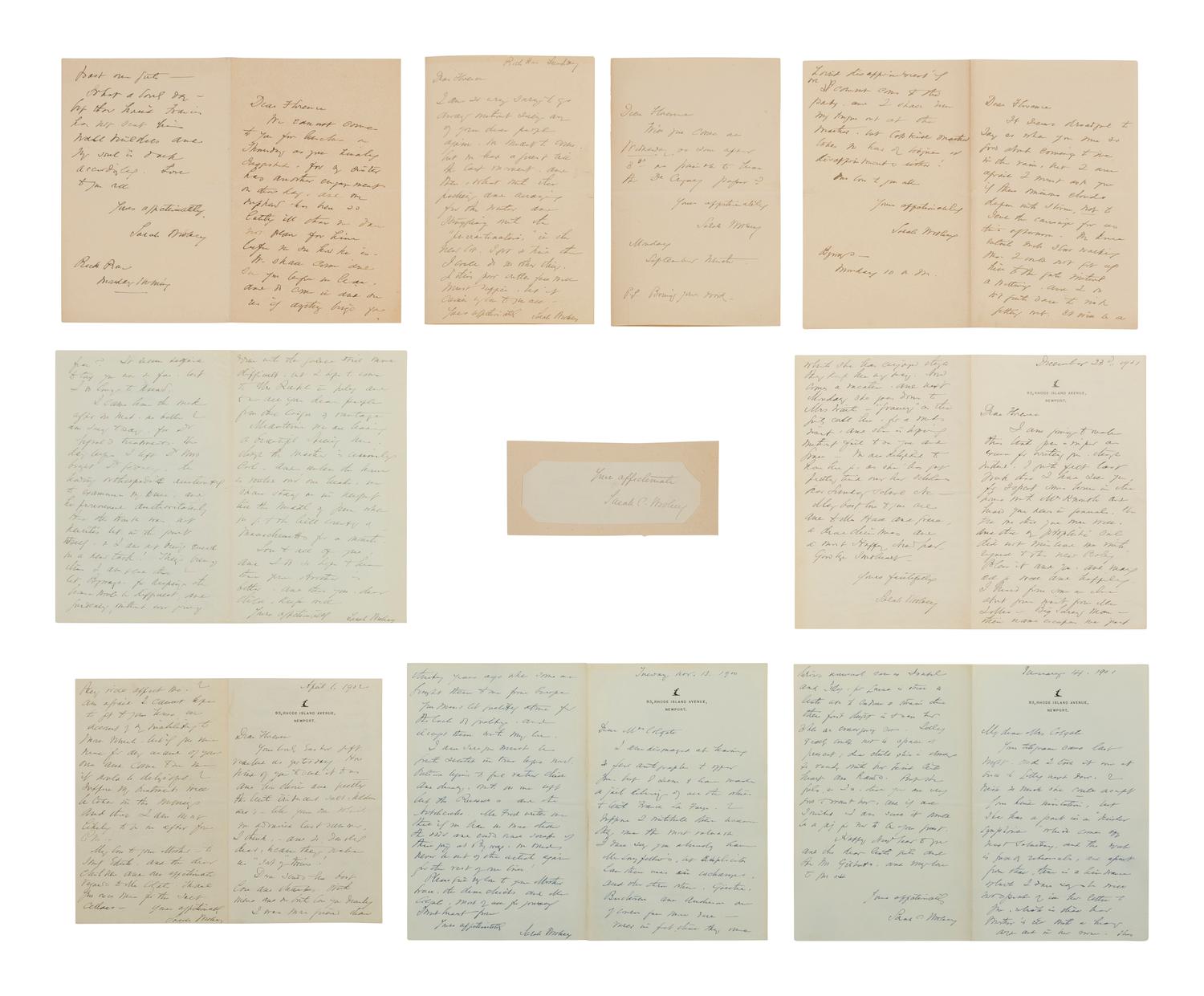 [CIVIL WAR]. Archive associated with the Lovell General Hospital, Portsmouth Grove, Rhode Island, incl. letters, manuscript menu, and items related to Lovell Hospital nurse Sarah Chauncy Woolsey (1835-1905).