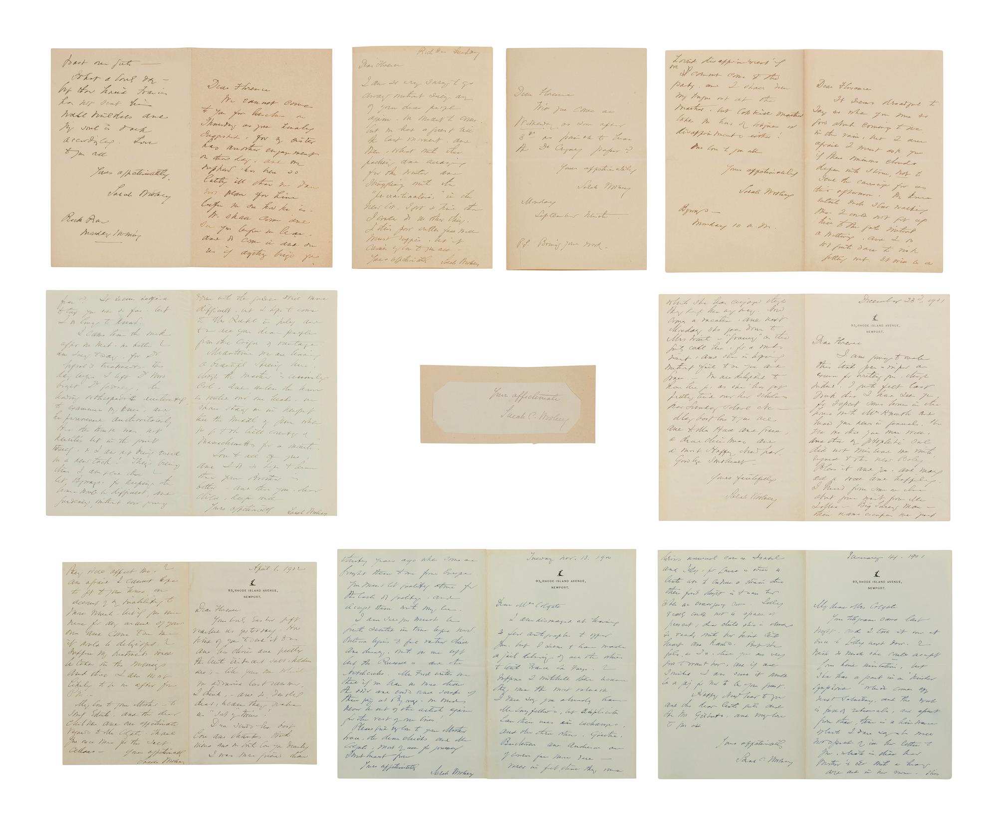 [CIVIL WAR]. Archive associated with the Lovell General Hospital, Portsmouth Grove, Rhode Island, incl. letters, manuscript menu, and items related to Lovell Hospital nurse Sarah Chauncy Woolsey (1835-1905).