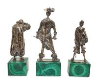 Three Italian Silver Figures on Malachite Bases