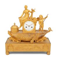 An Empire Gilt Bronze Figural Mantel Clock