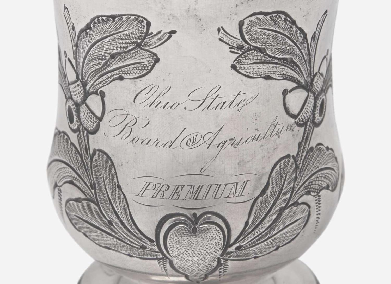 A collection of six coin silver presentation cups, Hezekiah S. Sprague (1800-1886), Newark, OH, Zalmon Stone Bostwick (1811- before 1865), New York, NY, William Adams, New York, NY, Bigelow Bros. & Kennard, Boston, MA, and others, circa 1830-1850s