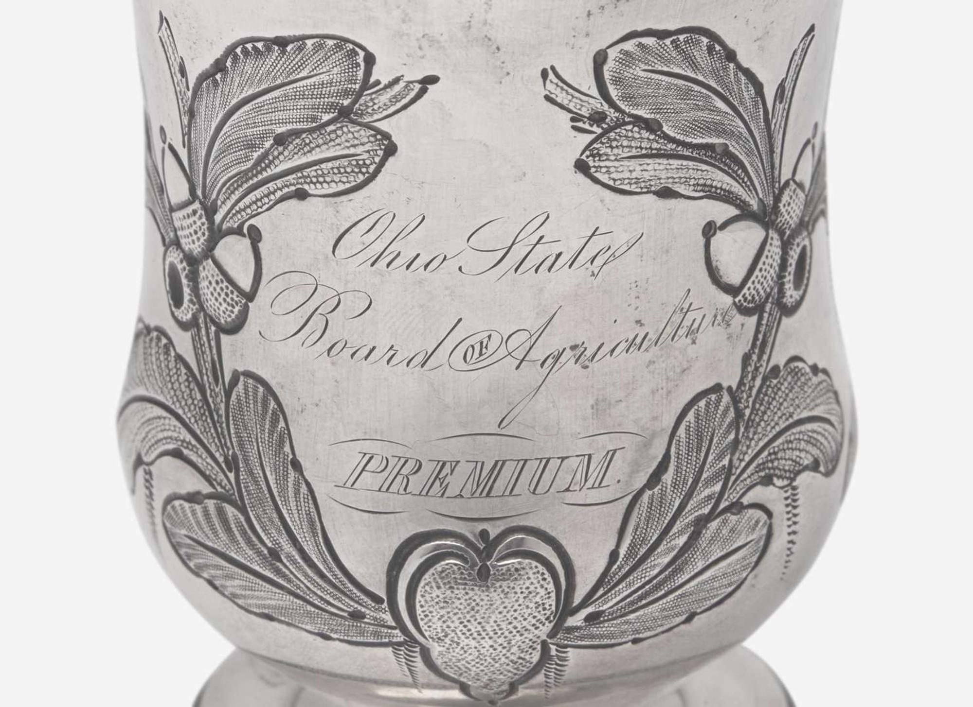 A collection of six coin silver presentation cups, Hezekiah S. Sprague (1800-1886), Newark, OH, Zalmon Stone Bostwick (1811- before 1865), New York, NY, William Adams, New York, NY, Bigelow Bros. & Kennard, Boston, MA, and others, circa 1830-1850s