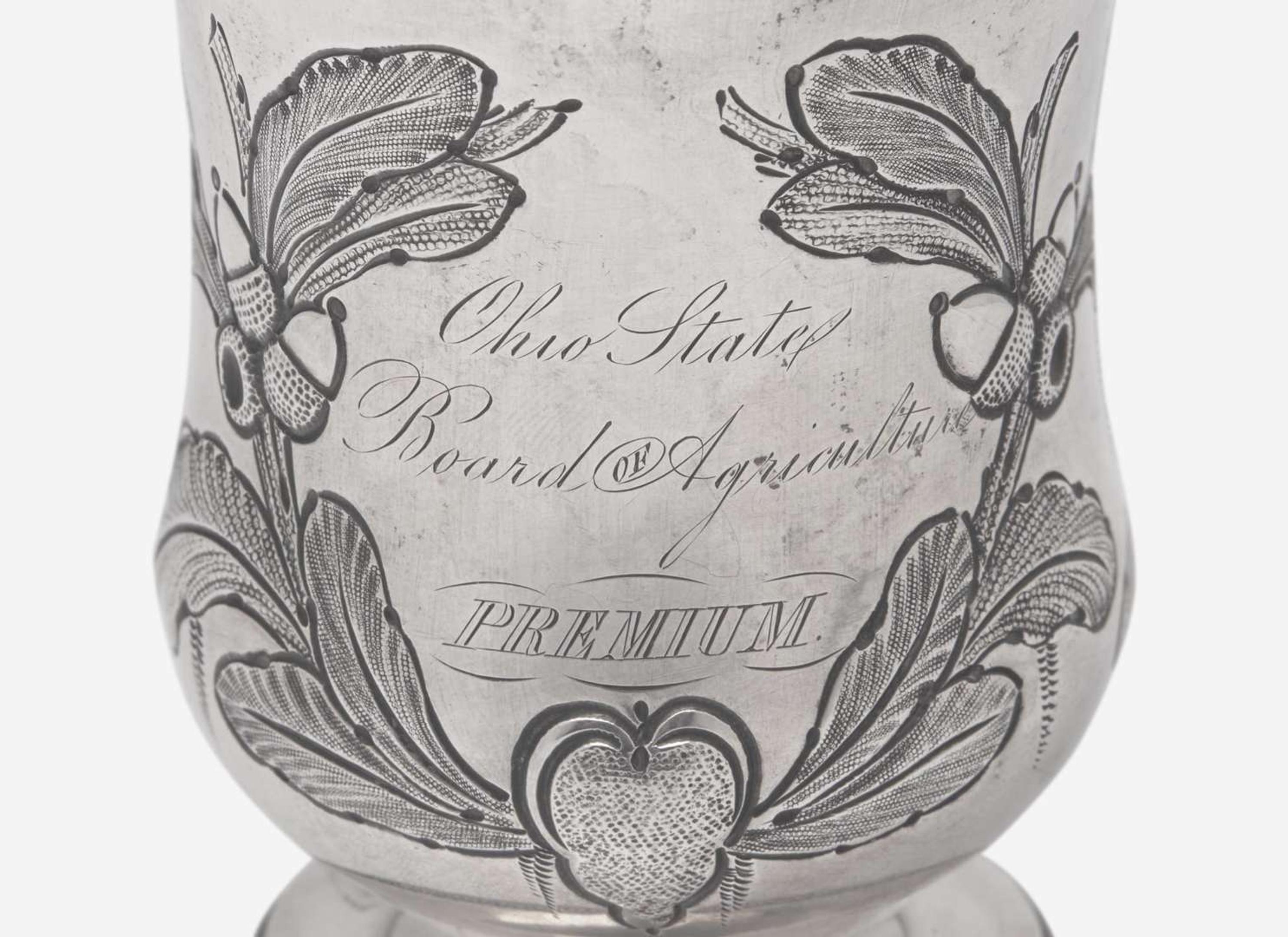 A collection of six coin silver presentation cups, Hezekiah S. Sprague (1800-1886), Newark, OH, Zalmon Stone Bostwick (1811- before 1865), New York, NY, William Adams, New York, NY, Bigelow Bros. & Kennard, Boston, MA, and others, circa 1830-1850s