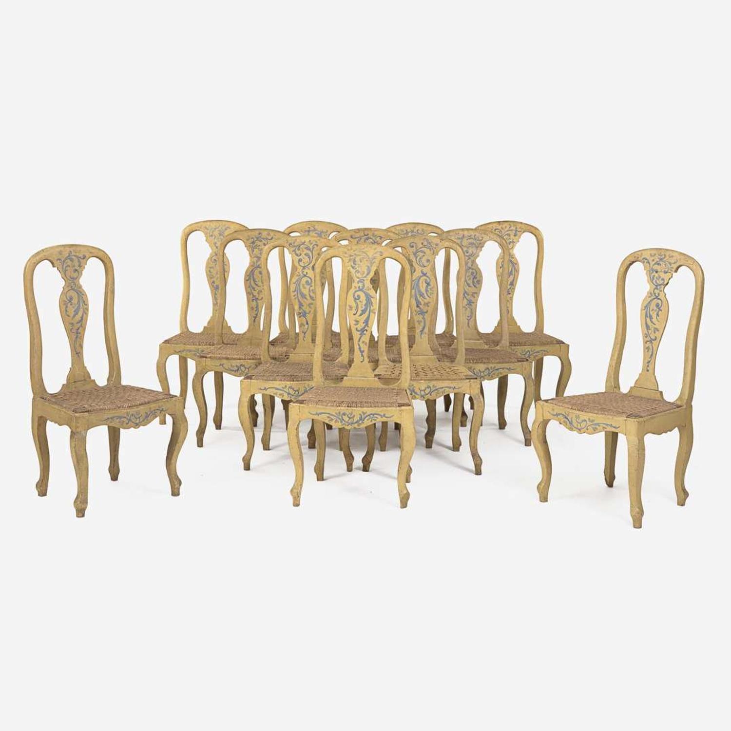 A Set of Twelve Italian Rococo Painted Side Chairs 18th century