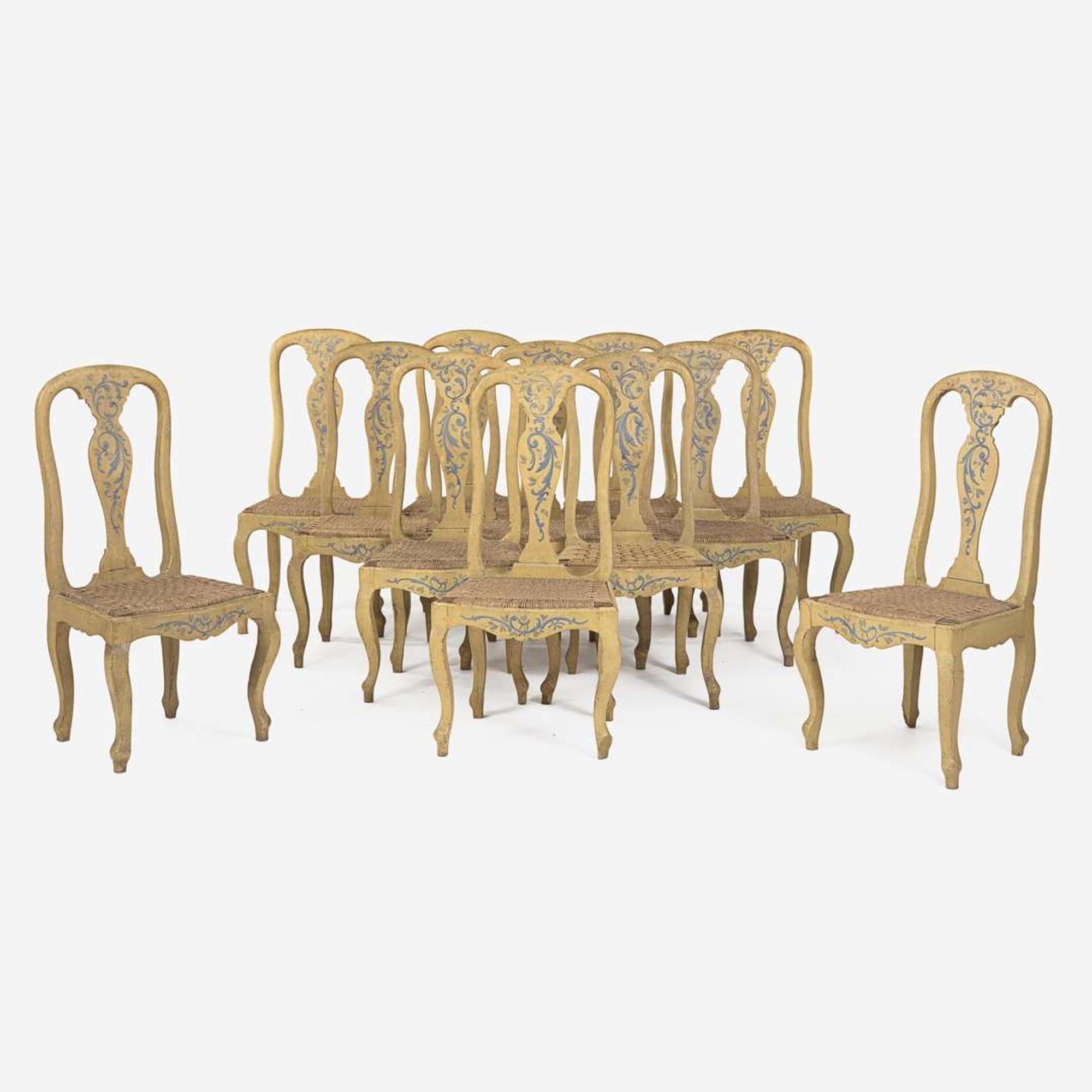 A Set of Twelve Italian Rococo Painted Side Chairs 18th century