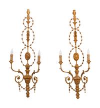 A Pair of French Painted Wood and Metal Wall Sconces