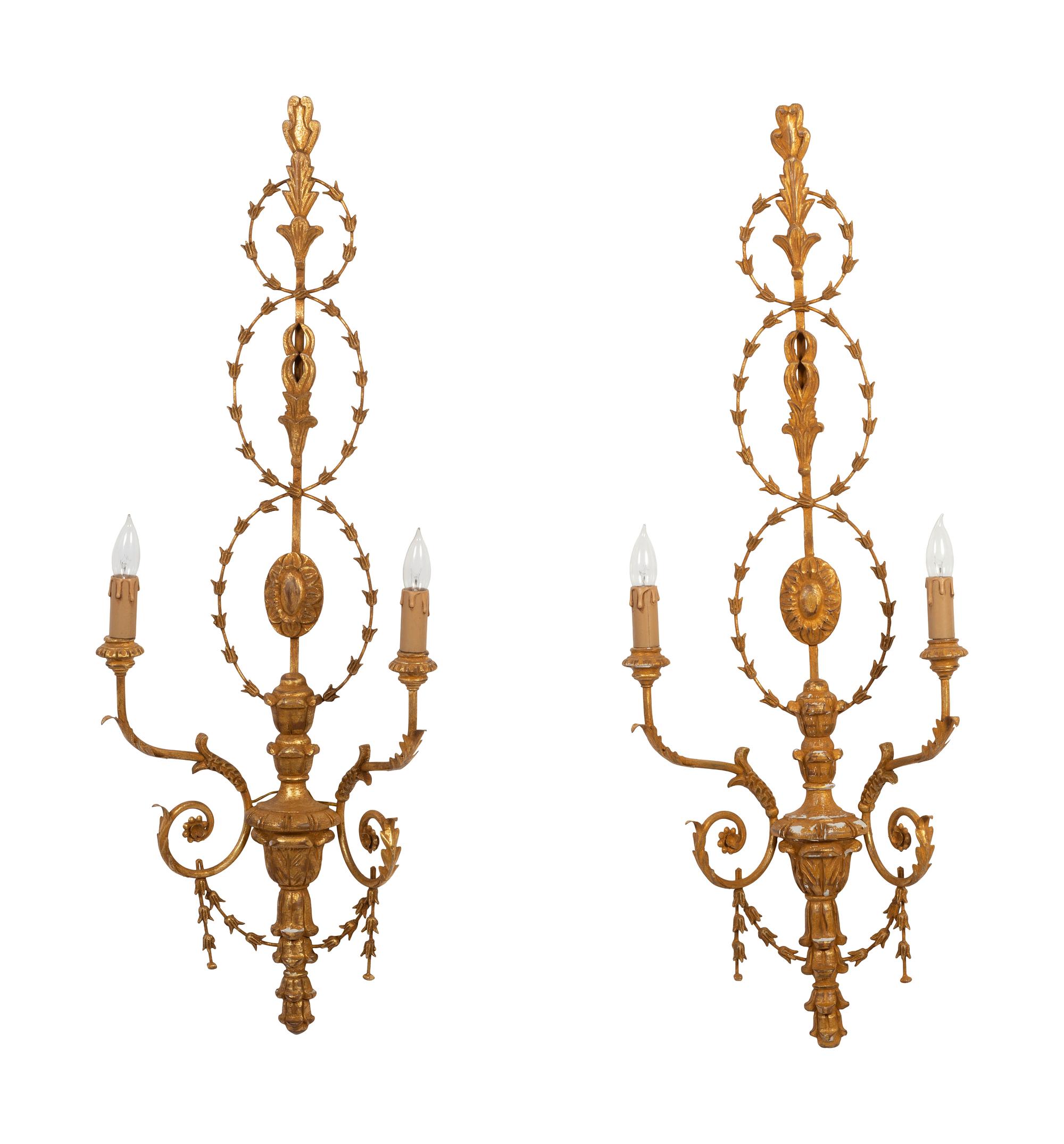 A Pair of French Painted Wood and Metal Wall Sconces