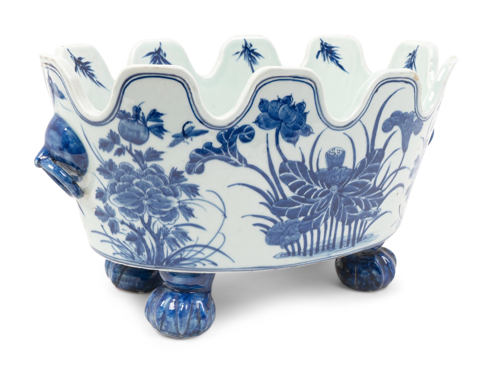 A Chinese Blue and White Porcelain Oval Monteith — 20TH CENTURY