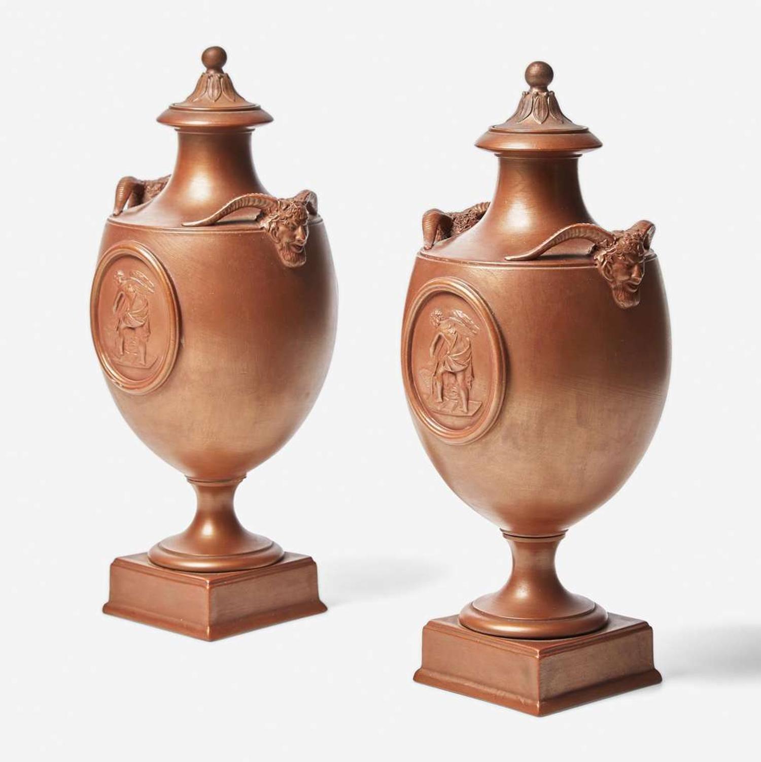 A Pair of Bronzed Black Basalt Vases with Covers UK, 1870s