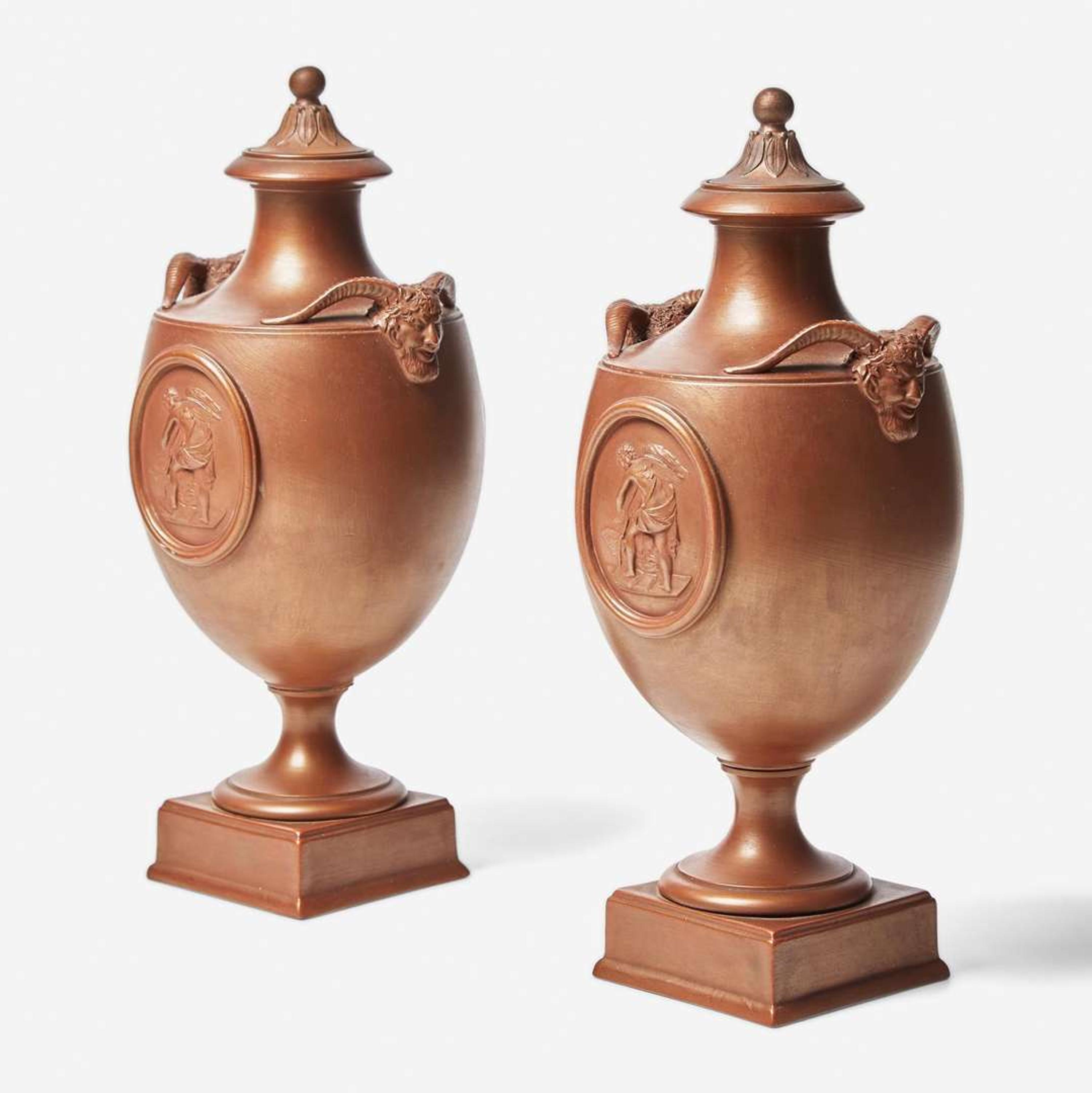A Pair of Bronzed Black Basalt Vases with Covers UK, 1870s