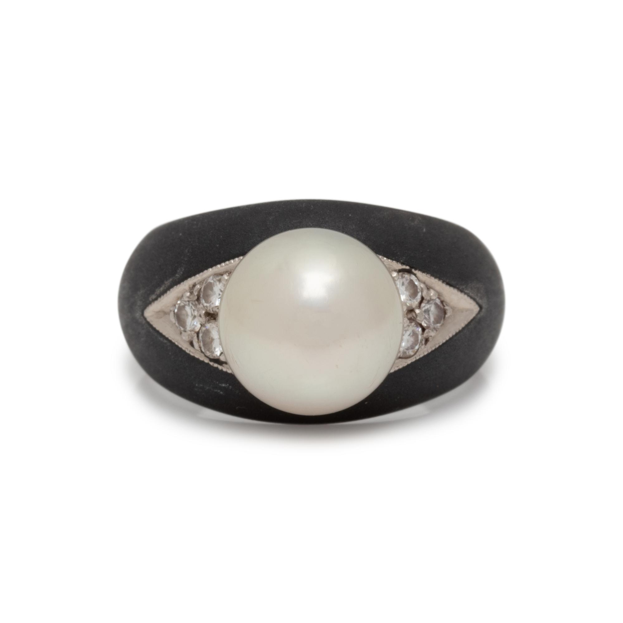 MARSH & CO, ART MODERNE, BLACKENED STEEL, CULTURED PEARL AND DIAMOND RING