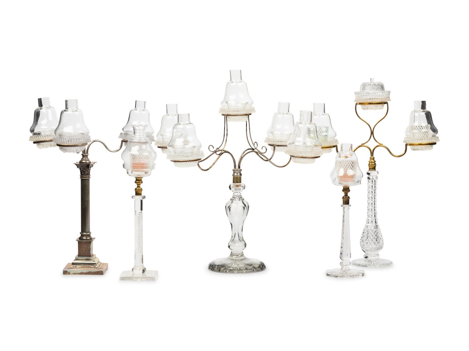 Five Edwardian Cut-Glass "Cricklite" Candelabra