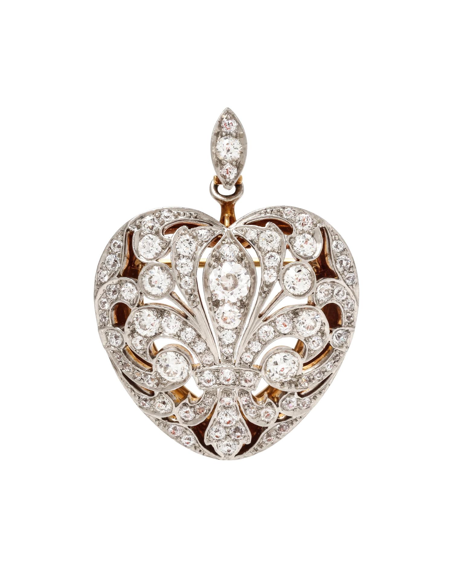 TIFFANY & CO., EDWARDIAN, DIAMOND HEART PENDANT/BROOCH