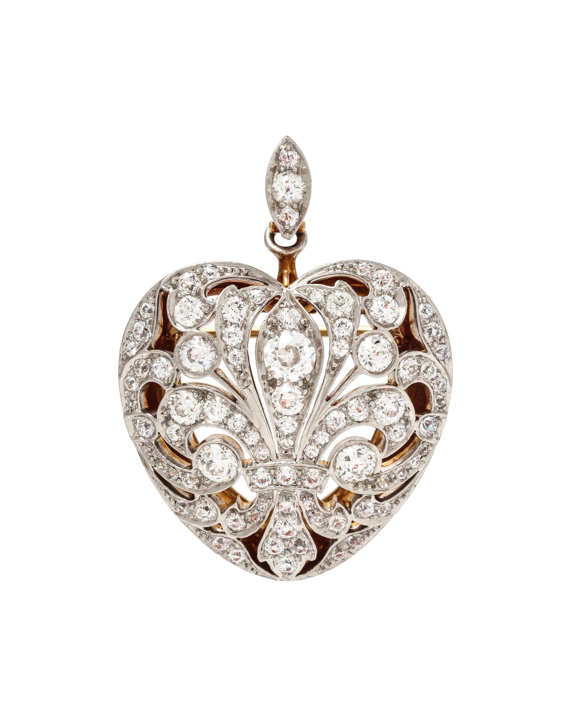 TIFFANY & CO., EDWARDIAN, DIAMOND HEART PENDANT/BROOCH