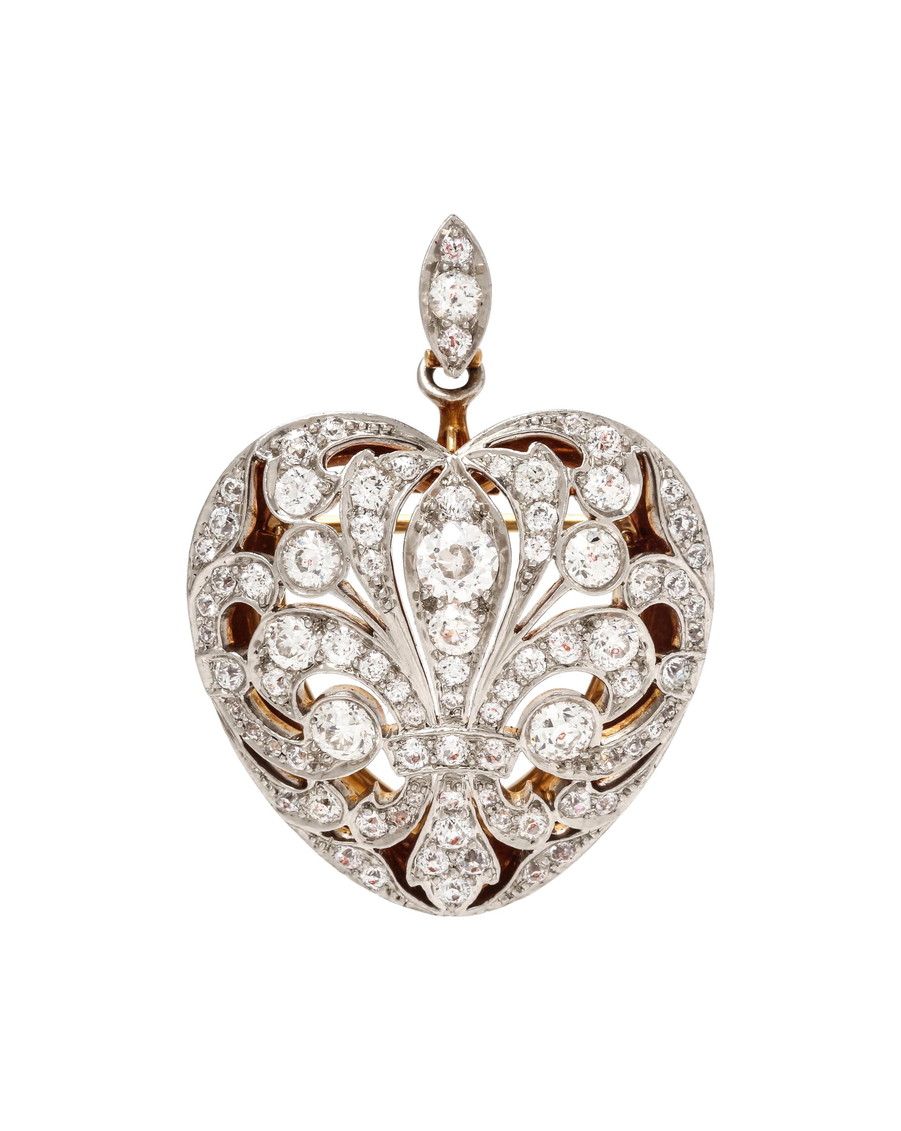 TIFFANY & CO., EDWARDIAN, DIAMOND HEART PENDANT/BROOCH