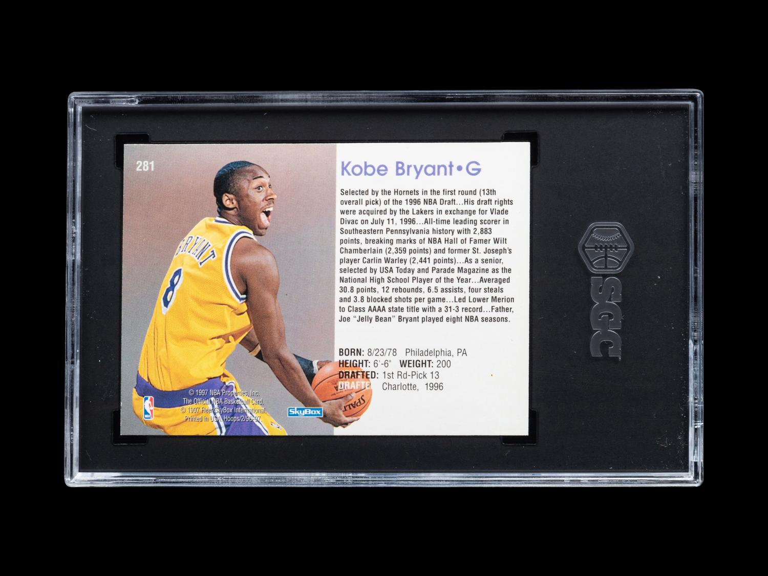 A 1996 NBA Hoops Kobe Bryant Rookie Basketball Card No. 281 (SGC 9.5 MT+)