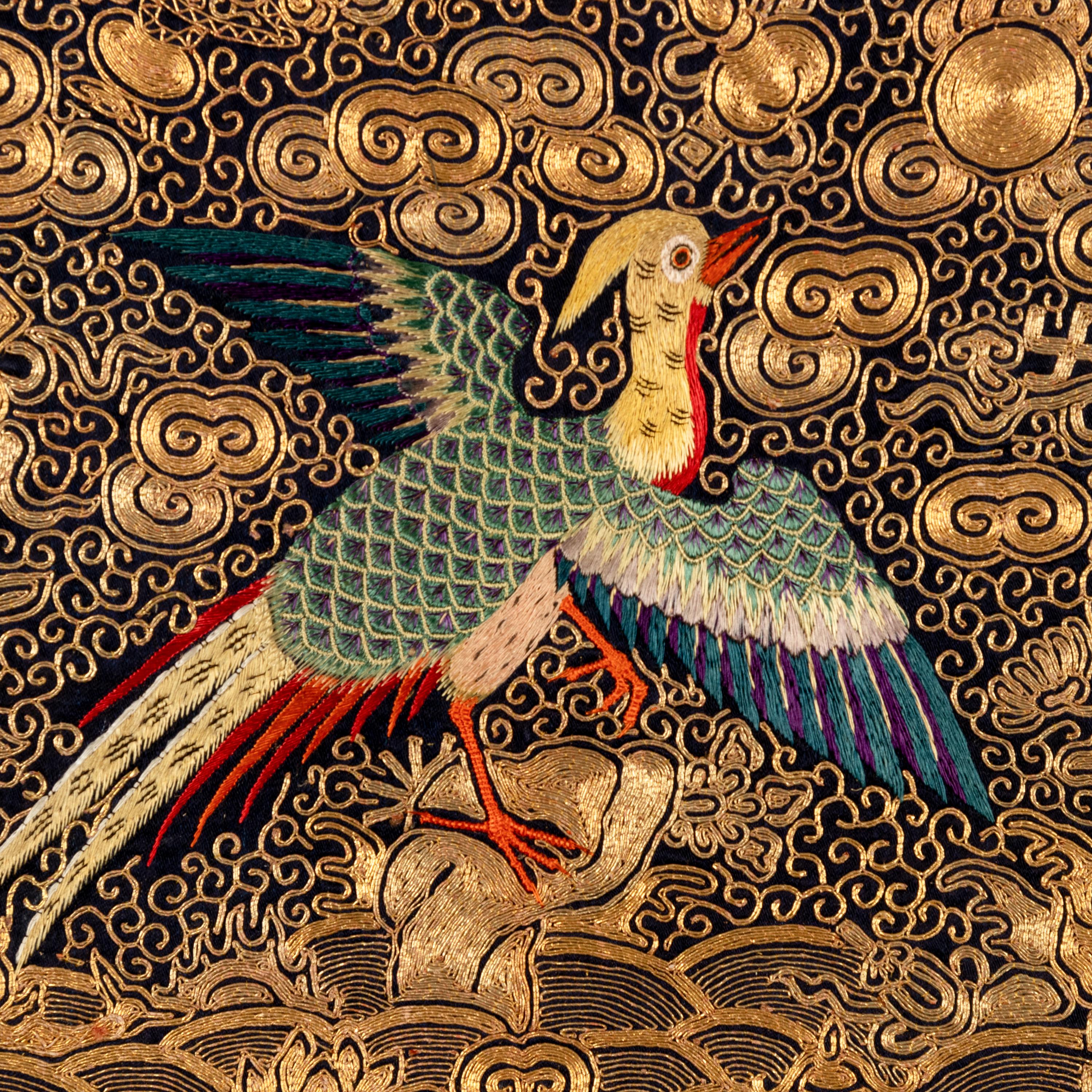 Three Chinese Embroidered Silk 'Pheasant' Civil Official's Rank Badges, Buzi, 19th Century 清中晚期 織綉二品文官錦鷄補子三幅