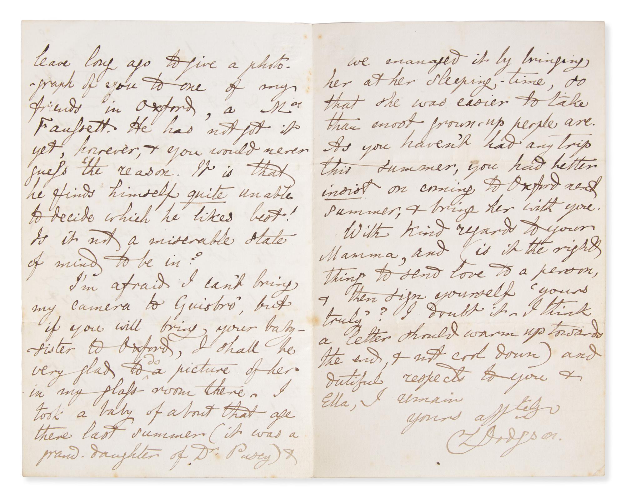 Carroll, Lewis (Charles Lutwidge Dodgson). Autograph Letter, signed