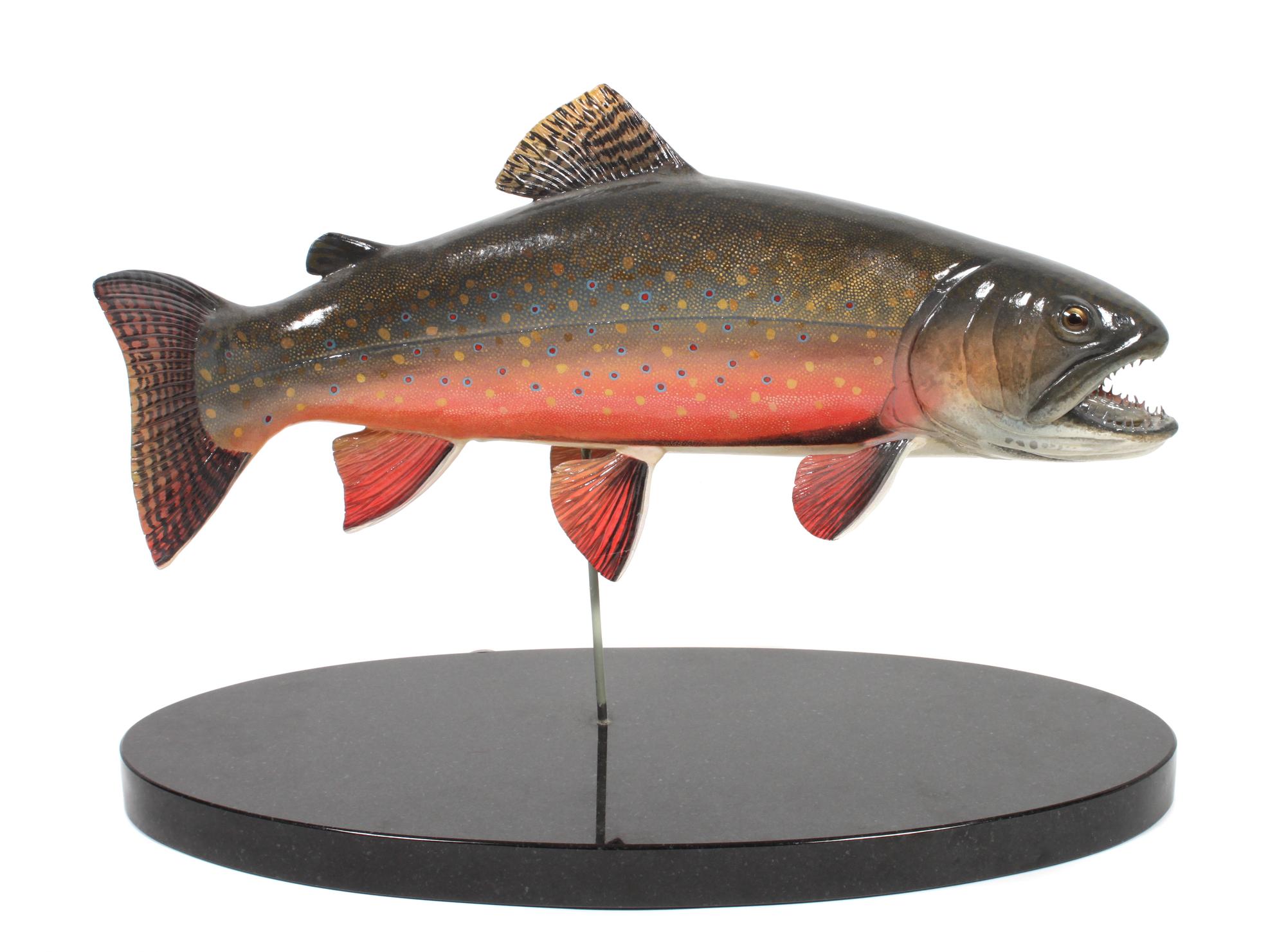 Hand Carved and Painted Wood Fish Sculpture, Ward E. Hermann (American, 1936-2009) Height 13 x width 16 inches (with base)