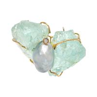 ANGELA PINTALDI, CULTURED BAROQUE TAHITIAN PEARL, AQUAMARINE AND DIAMOND BUTTERFLY MOTIF PENDANT/BROOCH