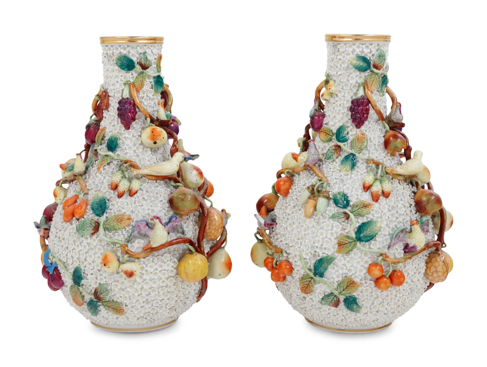 A Pair of Jacob Petit Porcelain Schneeballen Vases
