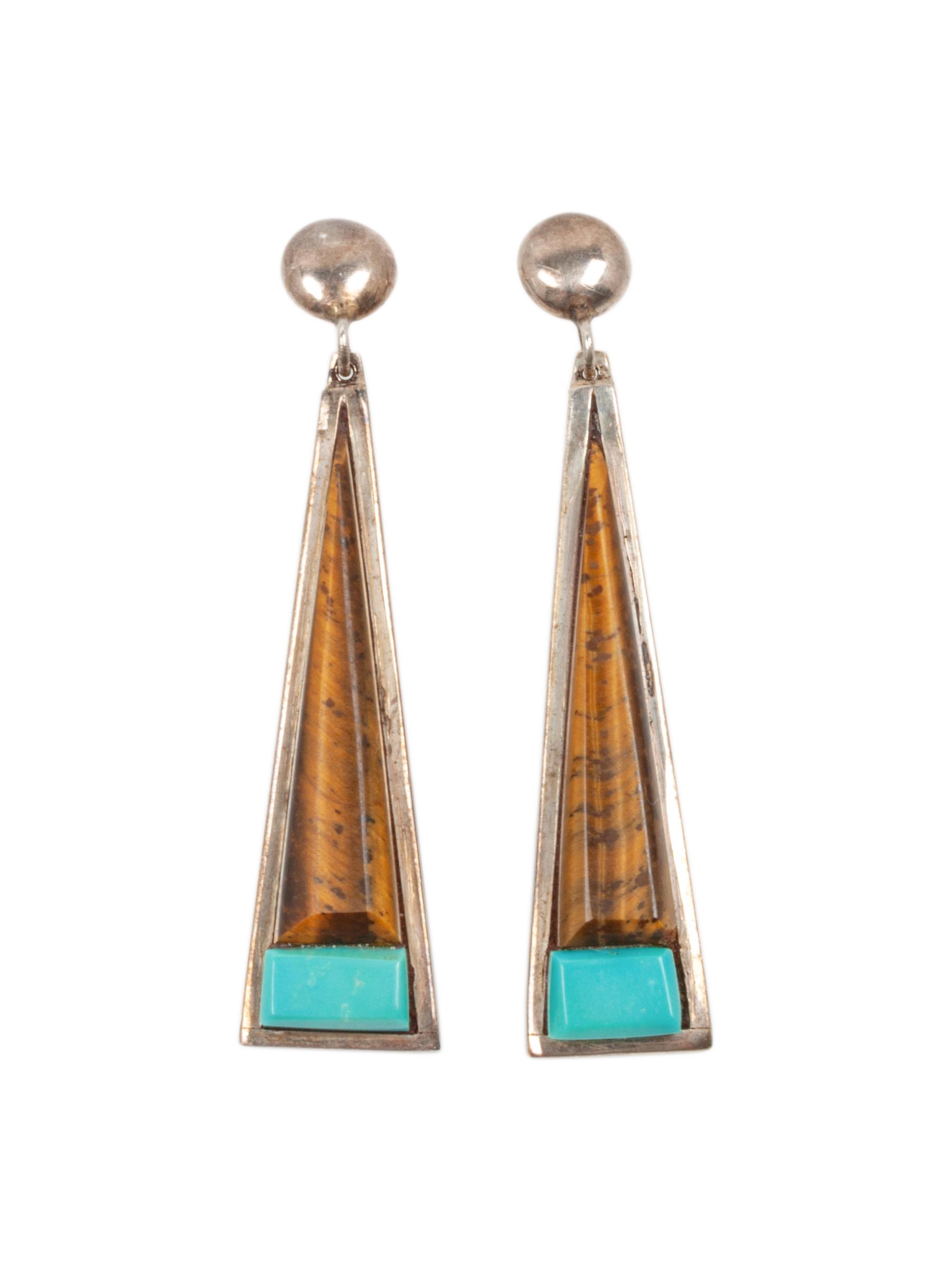 Silver, Ironwood, and Turquoise Earrings