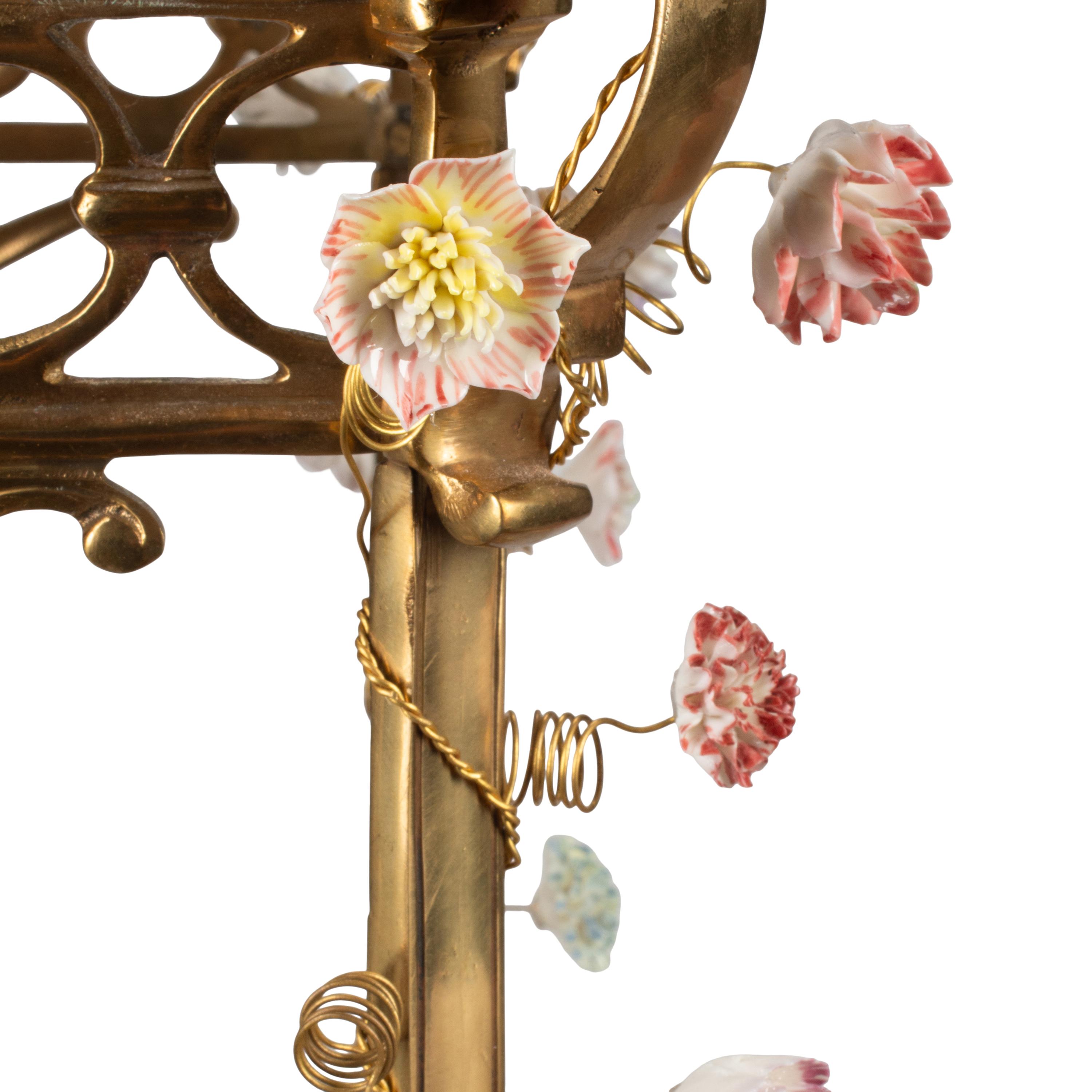 A French Neoclassical Style Gilt Bronze and Porcelain Hall Lantern