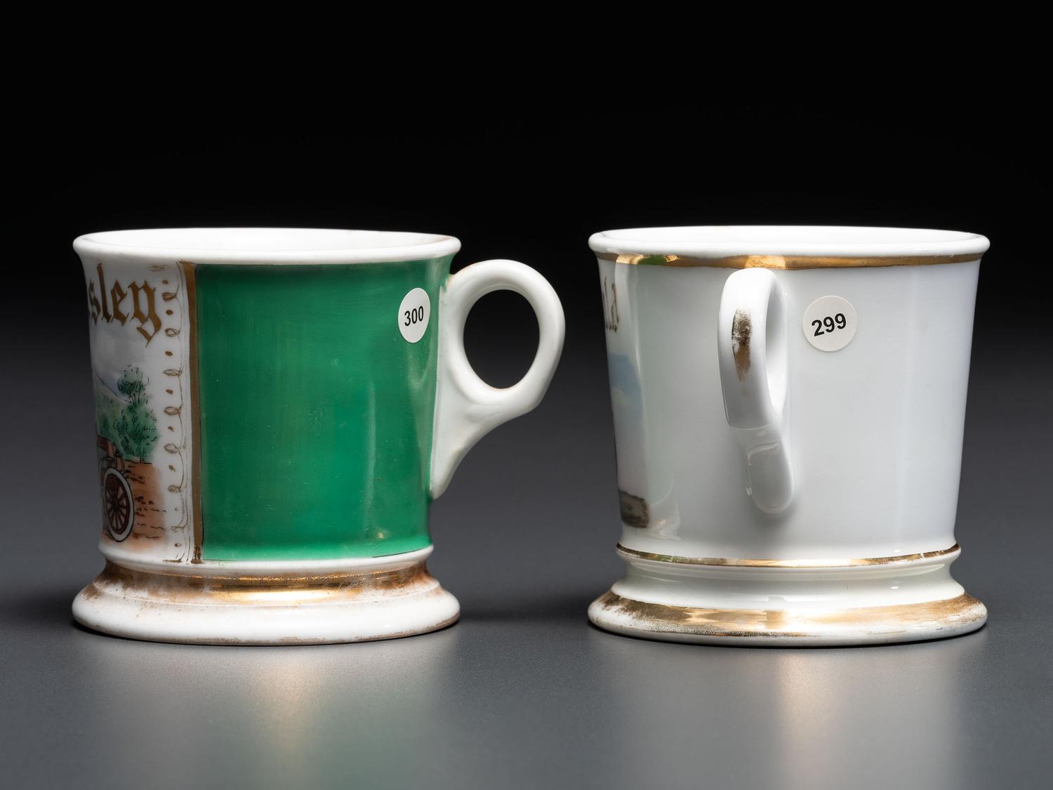 Two Open Touring Car Porcelain Shaving Mugs