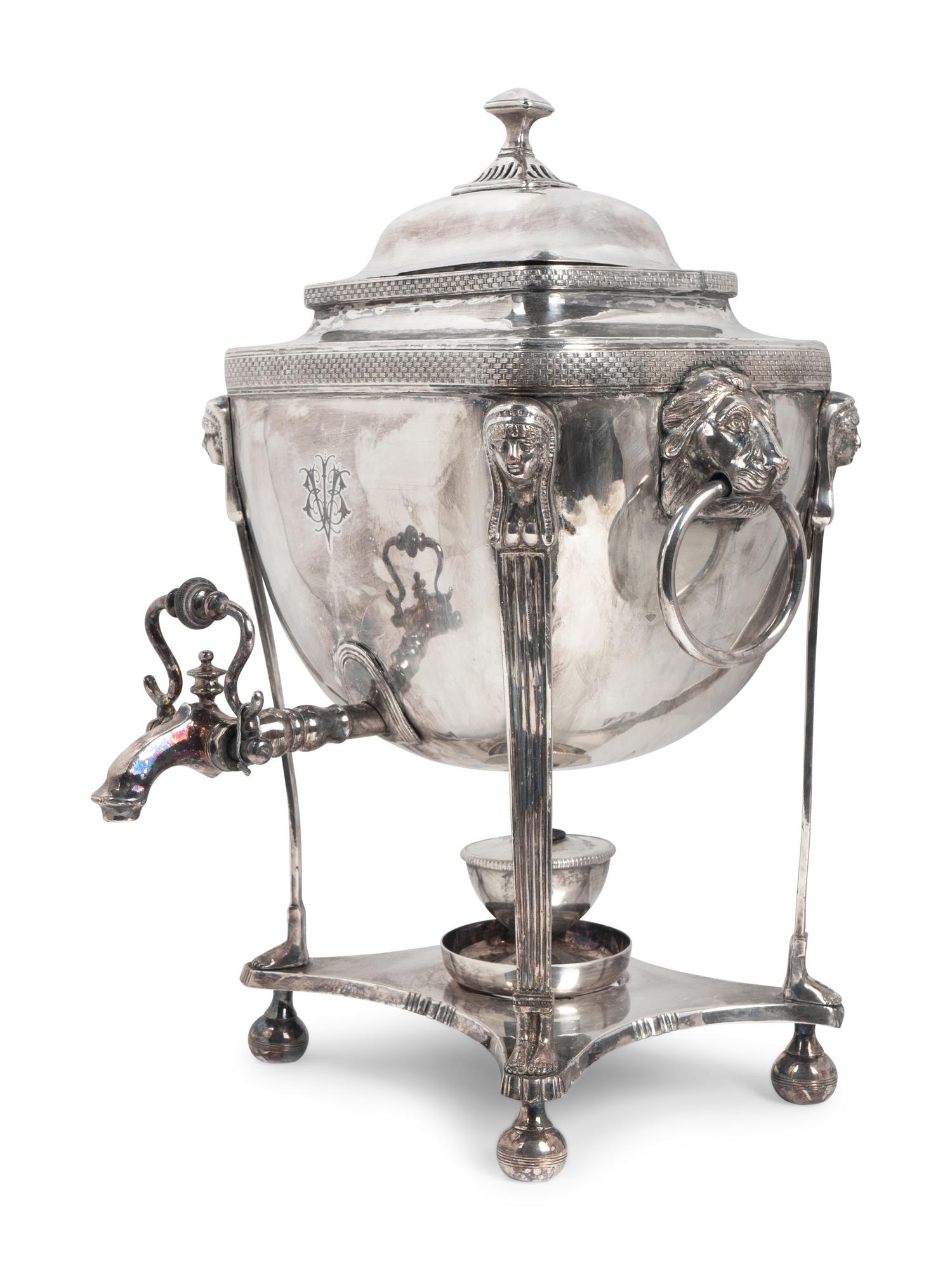 A Regency Style Silverplate Tea Urn
