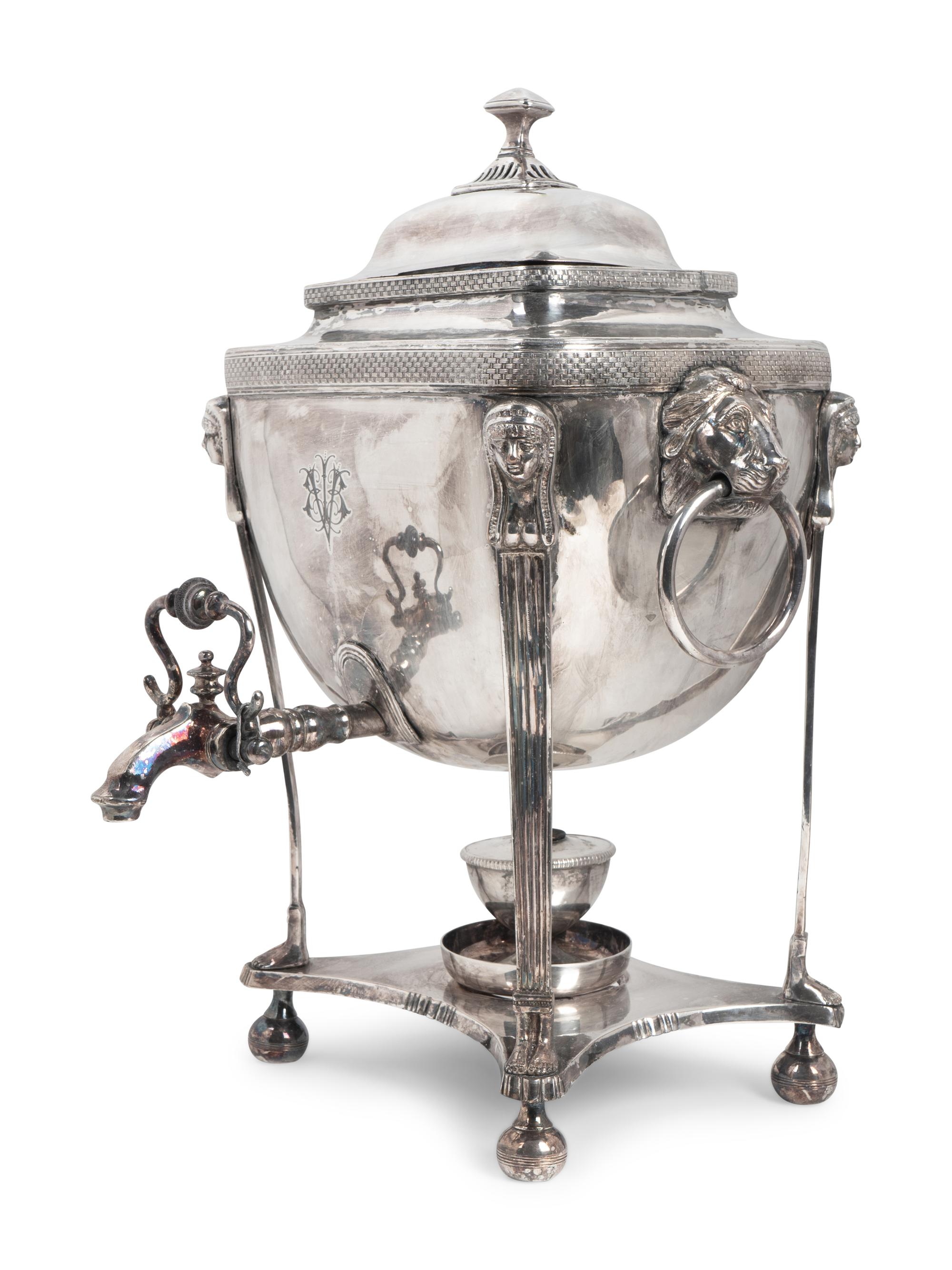 A Regency Style Silverplate Tea Urn